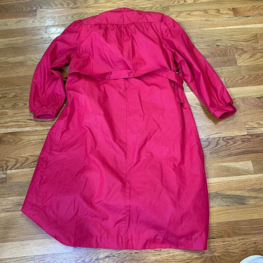 Vintage J. Gallery Pink Trench Coat Tie Neck Button Front Duster Jacket Size 10‎